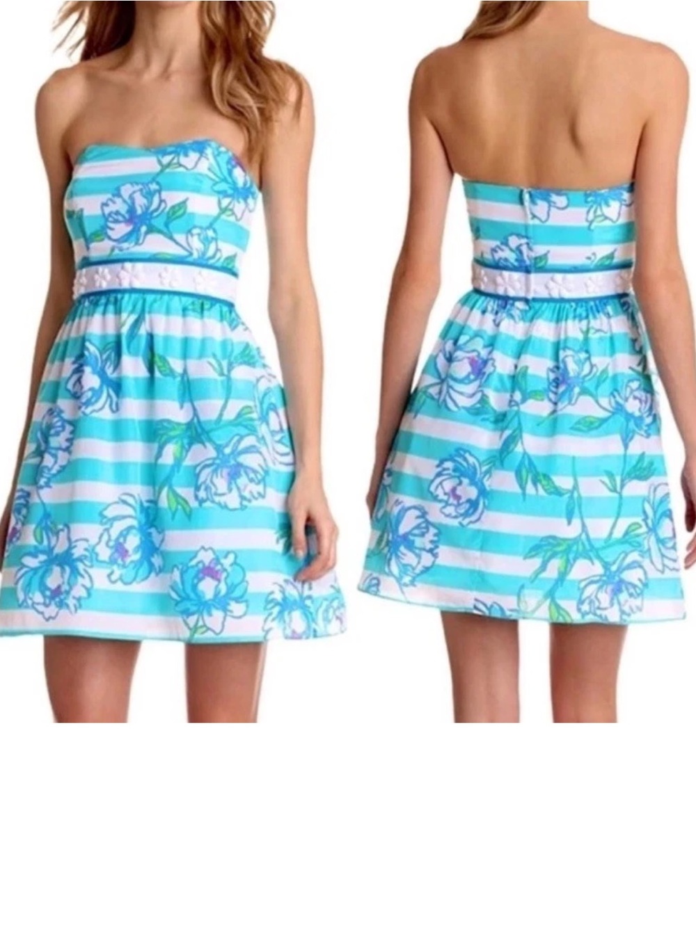 NWT Lilly Pulitzer Langley Dress Strapless Shorely Blue Preppy Classic Size 2